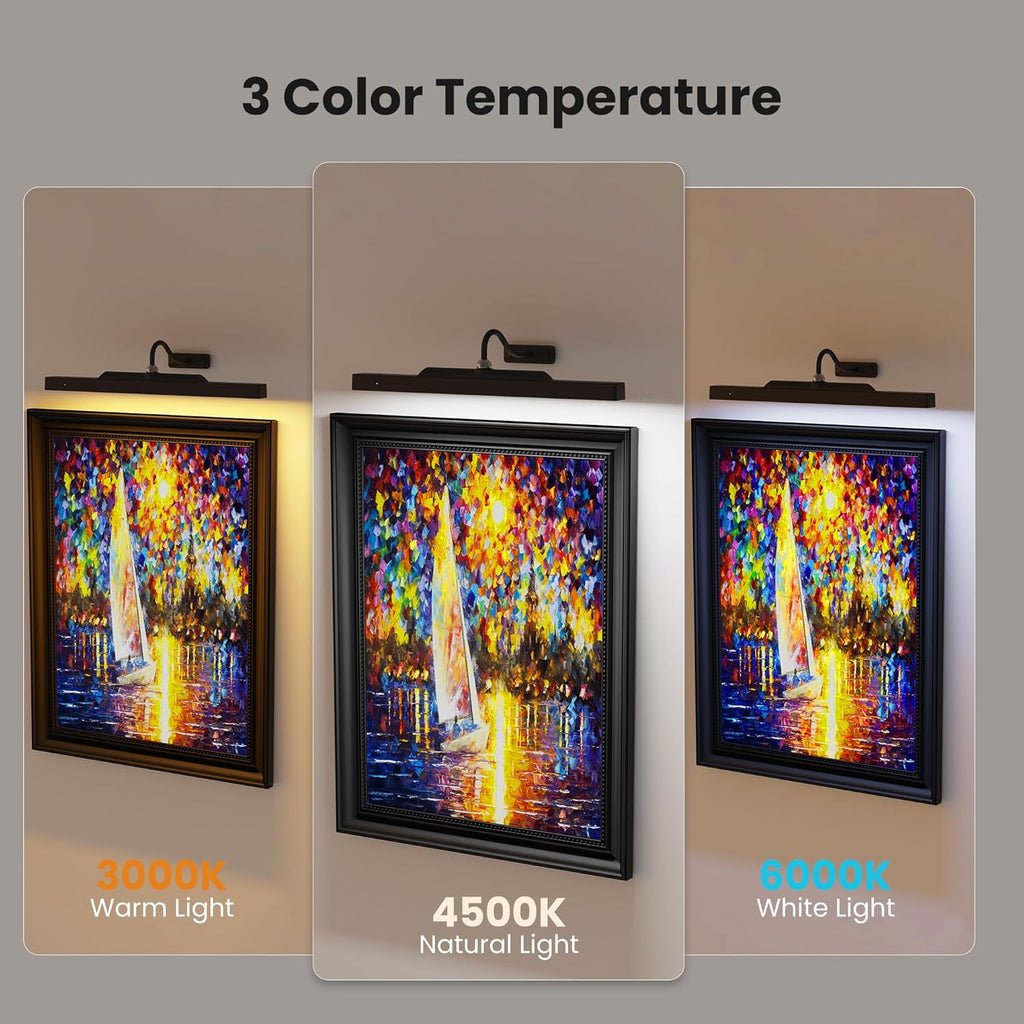 Paquete de 3 luces de imagen que funcionan con pilas, luz de imagen de 16 pulgadas para pared, luces de pared inalámbricas de 5000 mAh con controlador, luz de arte con regulable inalámbrica para pintura de pared, marco, retrato, diana - negro