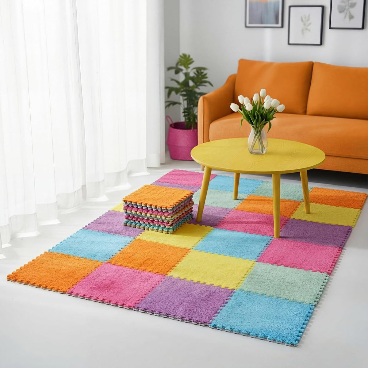 Alfombra de Espuma EVA Entrelazable Tinideya 18 Piezas – Colores Macaron 30x30 cm | Antideslizante y Lavable