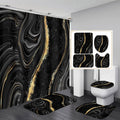 Set de Baño Nkzply 4 Piezas – Cortina de Ducha Mármol Negro y Dorado, Tapetes, Funda y Ganchos