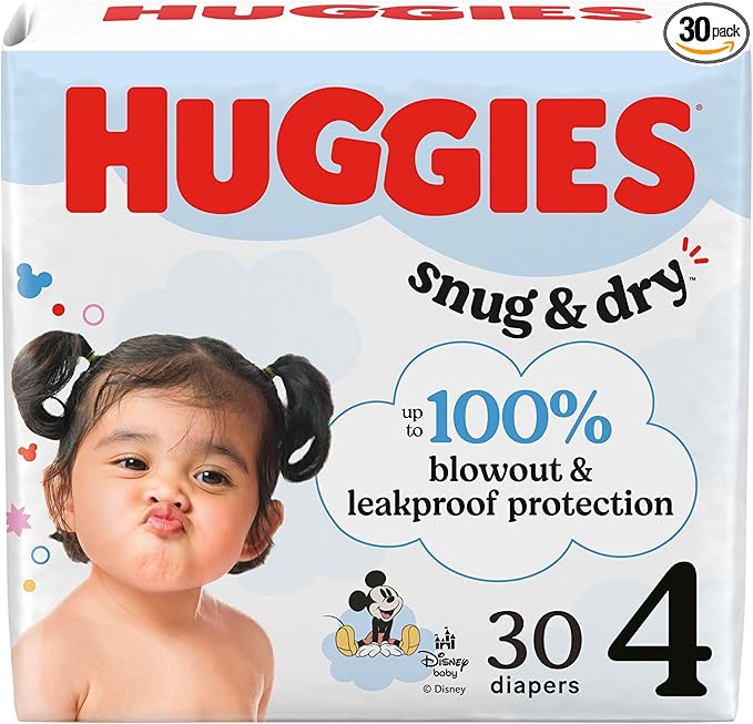 Huggies Pañales de tamaño 4, pañales para bebé Snug & Dry, talla 4 (22-37 libras), 30 unidades