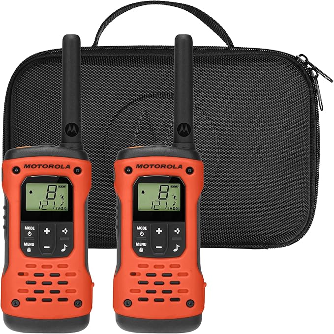 Motorola Talkabout T605 H2O Walkie Talkie Resistente al Agua – 22 Canales, 35 Millas, Recargable, 2 Pack Naranja/Negro