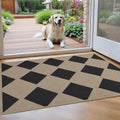 Alfombra de entrada de yute festoneada de 2x3 pies para interiores y exteriores, lavable, antideslizante, estilo rústico, neutra, de pelo corto, pequeña, para entrada, porche o cocina.