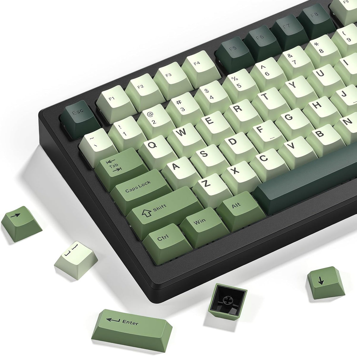 Juego de teclas dagaladoo para teclado, teclas PBT de doble inyección, teclas personalizadas con perfil Cherry (60, 65, 75 y 100%) para teclado mecánico retro Cherry-mx de tamaño completo, color verde matcha.