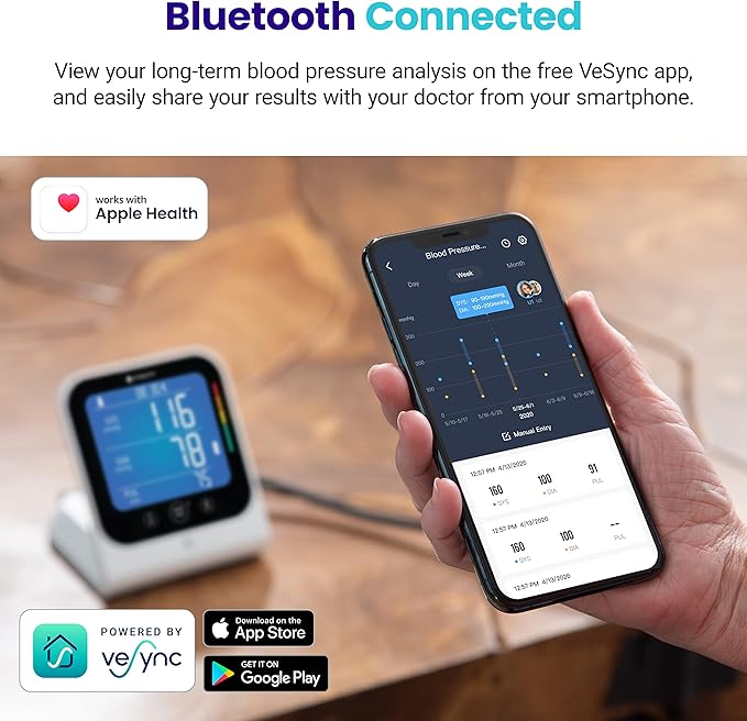Tensímetro Digital Etekcity Bluetooth Brazo Superior — Detección Arritmia, Manguito Ancho 8.6"-16.5", con App, Nuevo Caja Abierta