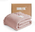 Frazada Muselina SOULFUL con Borlas - Frazada Algodón Suave para Sofá o Cama, Gasa Ligera y Transpirable para Todas Estaciones, Champagne Claro, 127x152.4 cm