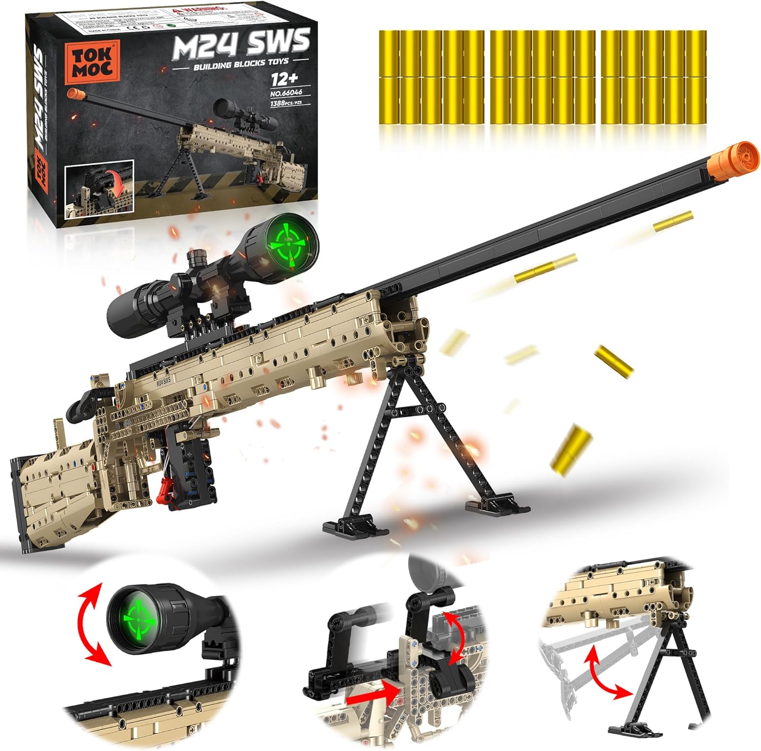 YWFSFZ Building Blocks Gun Model Toys for Adults, 1388 Pcs 1:1 M24 Building Set Guns Model Toys for Adults Boys Teens Age 12+, Collectible Building Blocks Gift for Military Enthusiasts