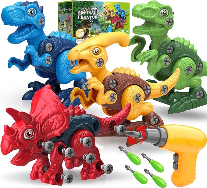 Juguetes de dinosaurio para niños de 3, 4, 5, 6, 7 años, juguetes desmontables con taladro eléctrico para niños, juguete educativo de construcción STEM, regalo ideal de cumpleaños, Navidad, Pascua