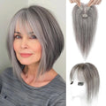 Prótesis Capilar REECHO de Cabello Humano Real | Topper sin Costuras con Fleco, Cobertura 360° 3D con Clip | Extensiones para Uso Diario | Gris Oscuro