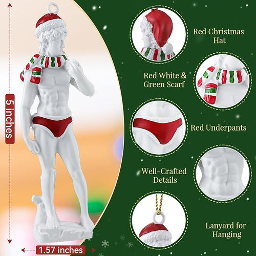 Adorno navideño de resina de la estatua de David de Miguel Ángel, figuras de 12,7 cm (5 pulgadas), adornos originales y divertidos para el árbol de Navidad.