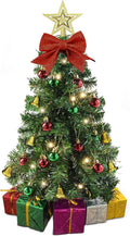 Small Christmas Tree with Lights - 23 Inch Mini Tabletop Christmas Tree with Warm-White LED Lights, Hanging Ornaments, Decorative Bow and Gift Boxes - Prelit Table Tree for DIY Christmas Decoration