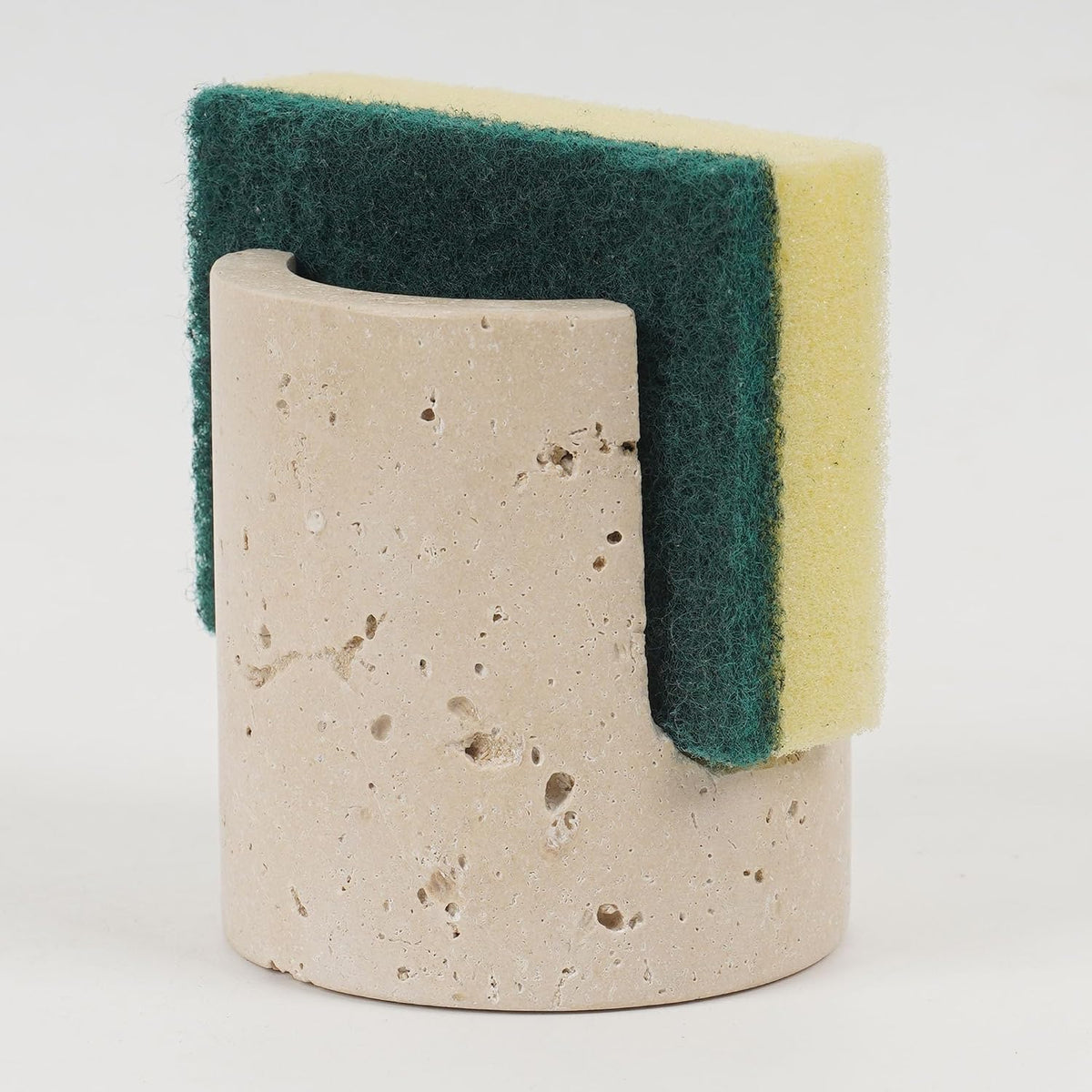 Portaesponja Cocina Piedra Travertino Marubhumi, Diseño Secado Rápido con Canal Integrado, Platero Esponja Piedra Natural Tallada Mano para Mostrador