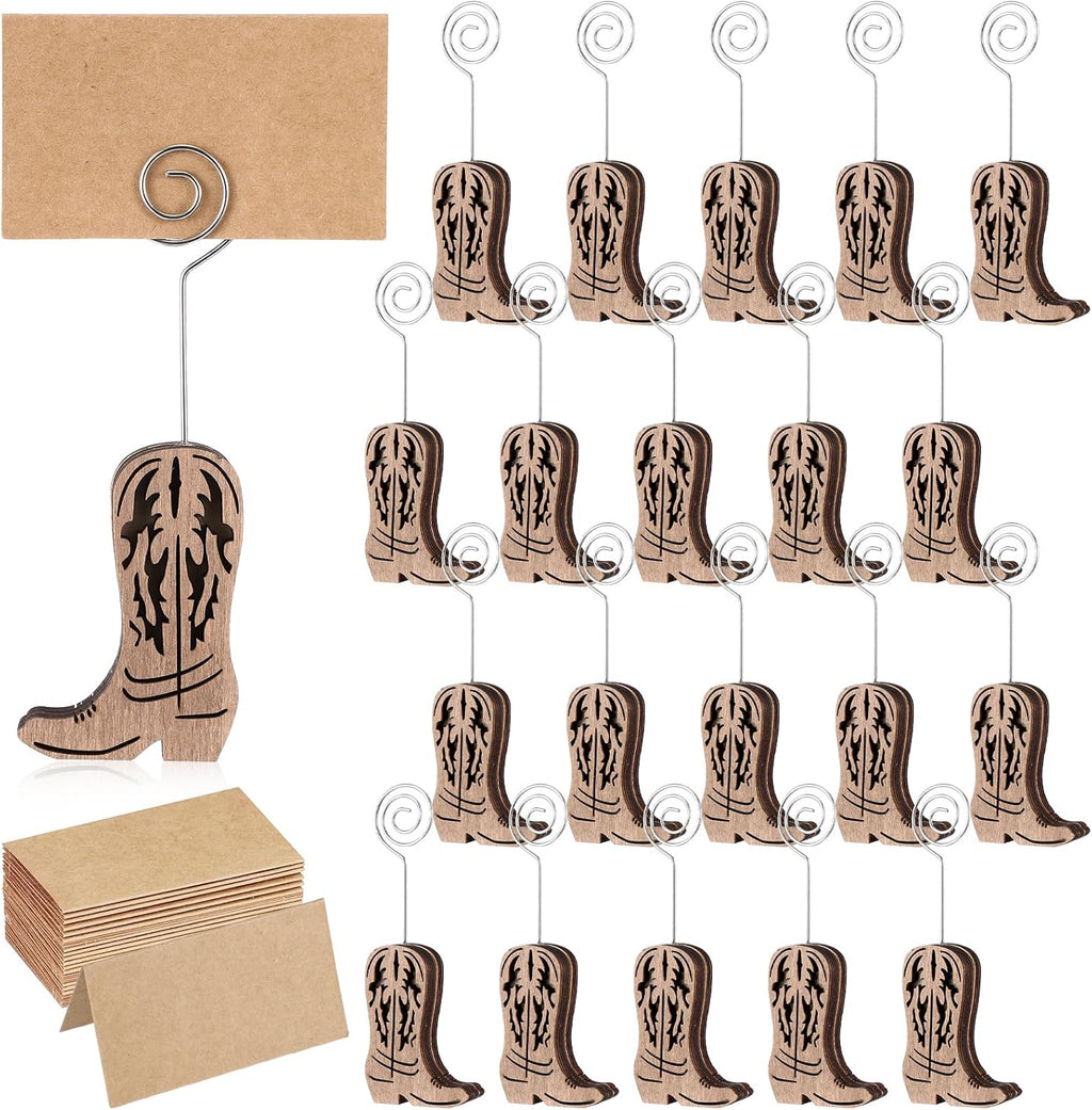 Havawish Juego de 20 portatarjetas de mesa con forma de bota de vaquero de madera y tarjetas de mesa