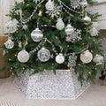 Collar de árbol de Navidad blanco con lentejuelas brillantes, collares para árboles de Navidad artificiales, falda de árbol de Navidad de 85 cm, cubierta de base para árbol de Navidad, anillo de árbol para decoración navideña (grande) 