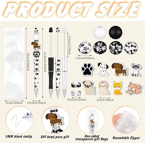 Colarr Juego de 24 bolígrafos de plástico con cuentas, kit de fabricación de bolígrafos de madera, cuentas de madera surtidas, espaciador de cristal, bolígrafo de tinta negra para mujeres, manualidades, oficina, regalos familiares (perro)