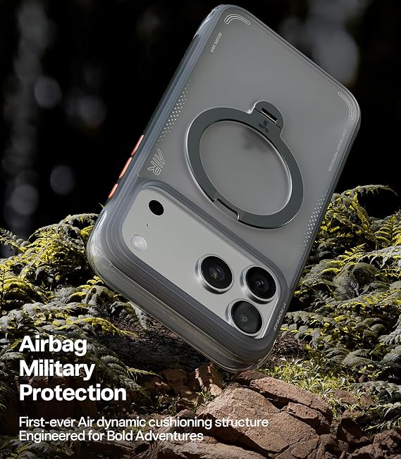 Funda TORRAS Ostand Q3 Air para iPhone 17 Pro – Soporte Magnético MagSafe, Protección Militar con Airbags, Antichoque, Color Negro Sombra