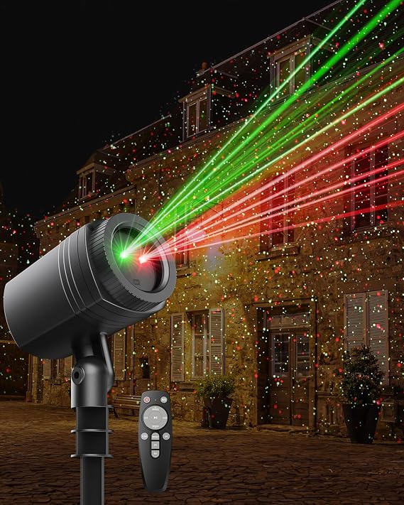 Proyector de Luces Navideñas para Exterior con Control Remoto – Show de Luces en Movimiento para Casa, Jardín, Patio y Fiestas