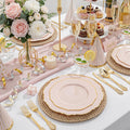 WDF 100 platos desechables de oro rosa, platos barrocos transparentes y de oro rosa para el día de la madre, fiestas o bodas, incluyendo 50 platos llanos de 10.25 pulgadas y 50 platos de ensalada