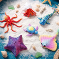 Teyva Daily 6 piezas Estrella de mar impresa en 3D Animales marinos impresos en 3D Fidget flexible Animales antiestrés Divertidos Bolsas de regalo Decoración Regalo educativo único para recuerdos de fiestas de cumpleaños (Animal marino)