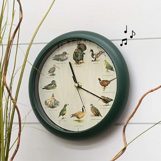 Reloj de Pared Mark Feldstein 8" – Aves Silvestres de Norteamérica con Sonidos, Verde