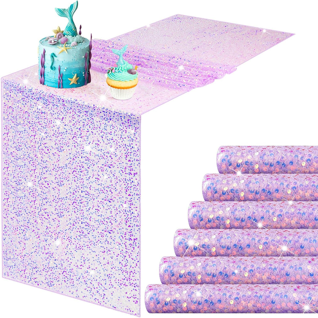 Remagr 6 piezas de camino de mesa de lentejuelas iridiscentes moradas de 12 x 72 pulgadas, camino de mesa de sirena con lentejuelas brillantes, cubierta de escritorio para bodas, fiestas de cumpleaños, ceremonias y suministros de decoración