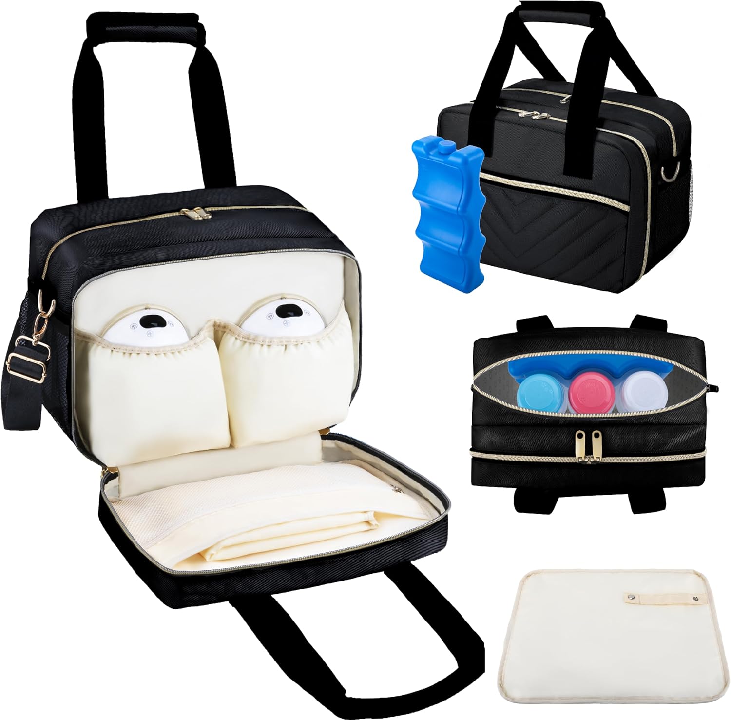 Breastmilk Cooler Bag with Ice Pack - Wearable Breast Pump Storage Bag - Insulated Bottle Travel Bag - Compatible with Momcozy, Elvie, Willow - Fits 9oz Bottles - Black Mini