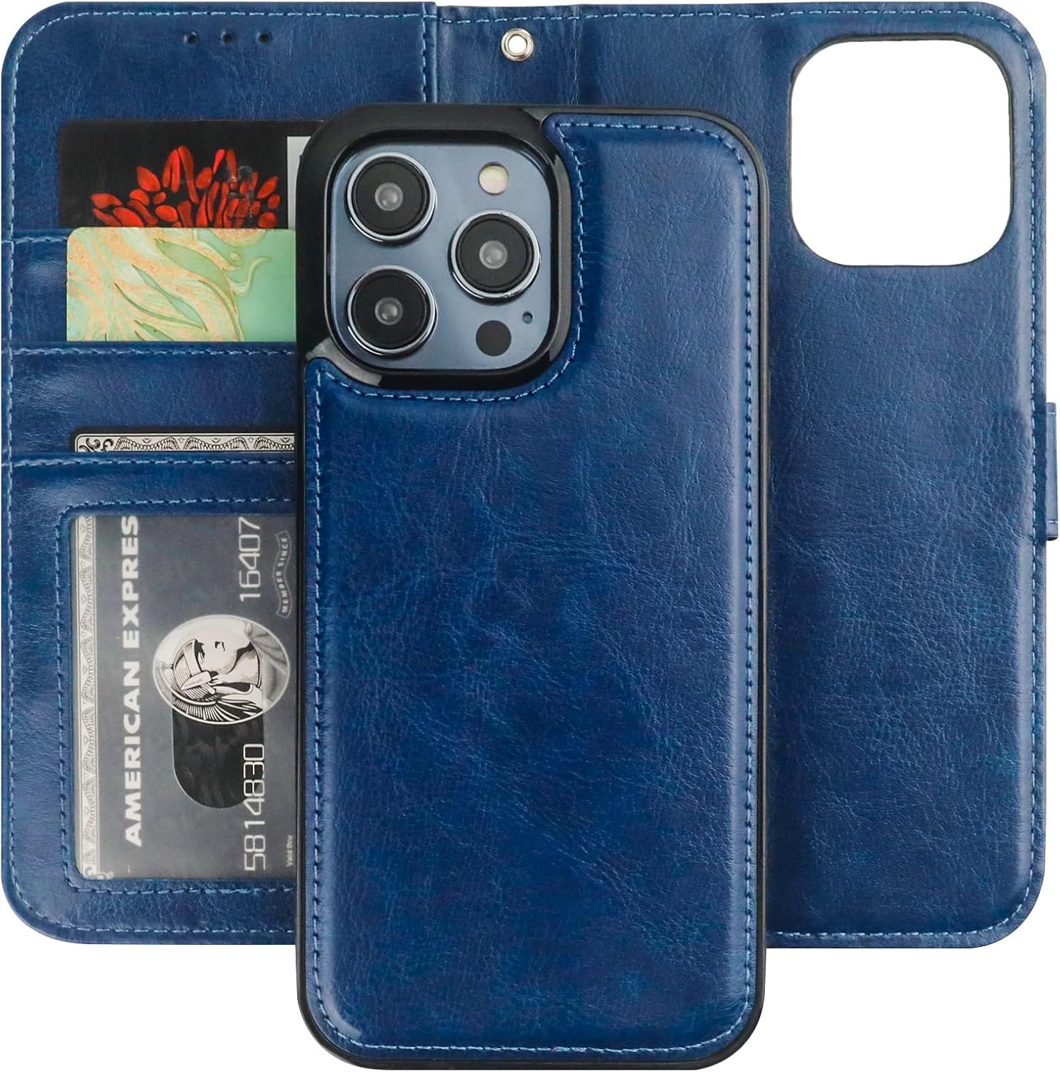 Bocasal Detachable Wallet Case for iPhone 14 Pro Max RFID Blocking Card Slots Holder Premium PU Leather Magnetic Kickstand Shockproof Wrist Strap Removable Flip Protective Cover 5G 6.7 inch (Blue)