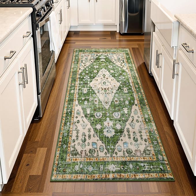 Lahome Alfombra Pasillo Tribal Boho - 2x4.3 pies Verde Alfombras de Cocina