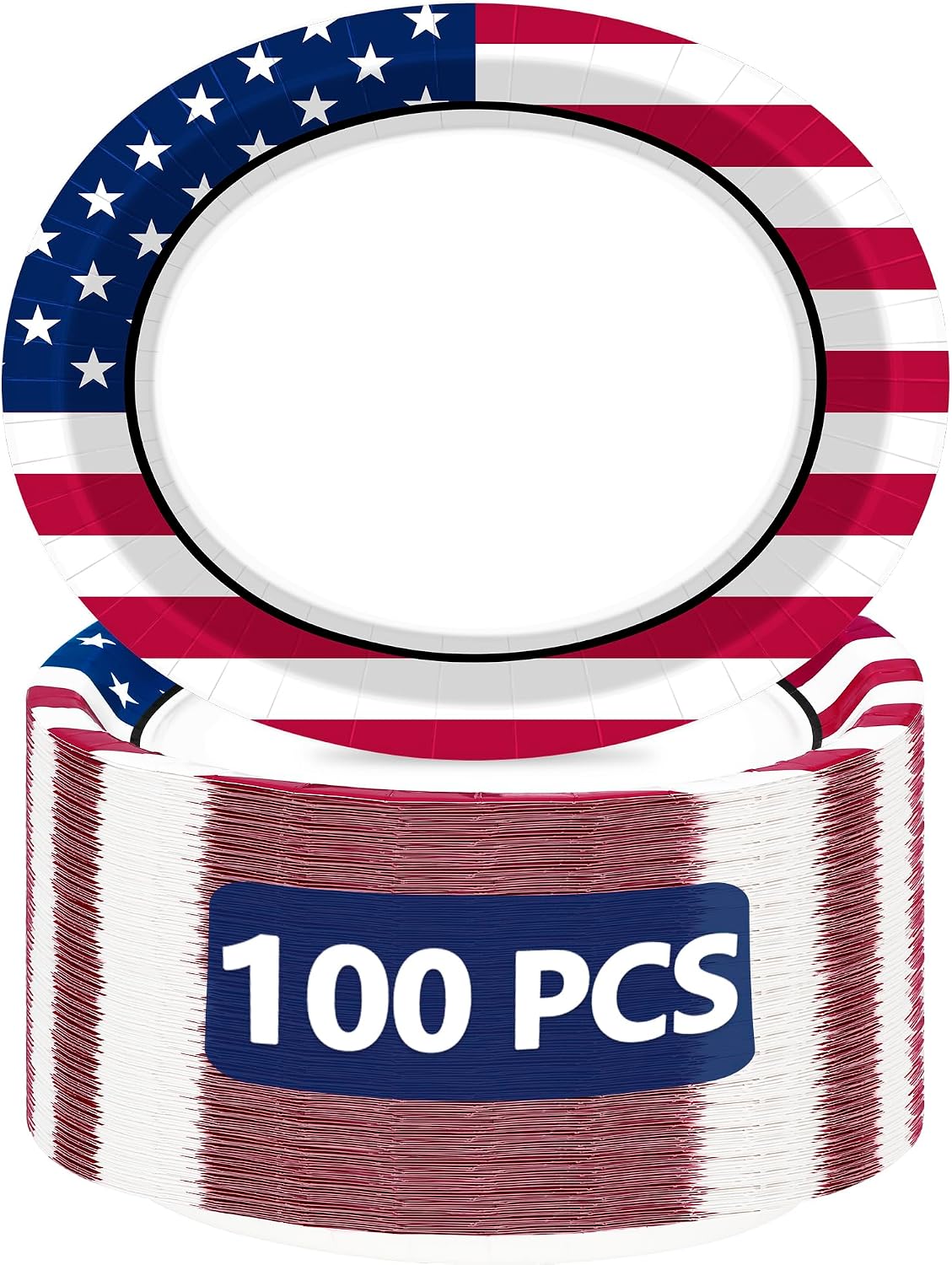 Paquete de 100 platos desechables del 250 aniversario, ovalados de 31 x 26 cm (12.2" x 10.2"), ideales para fiestas del 4 de julio, el Día de la Independencia. Platos de papel resistentes para picnics, cenas y cualquier ocasión.