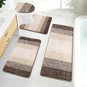 Juego de 4 alfombras de baño de microfibra de felpa, color café oscuro