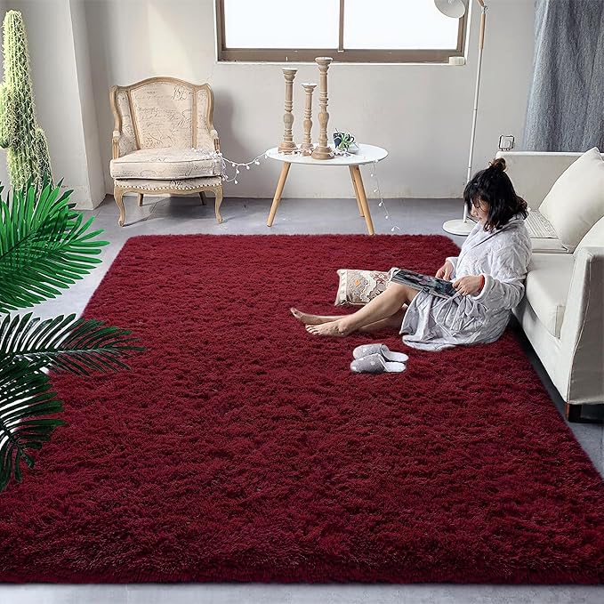 DweIke Alfombras Esponjosas de Color Rojo Burdeos para Dormitorio, Sala