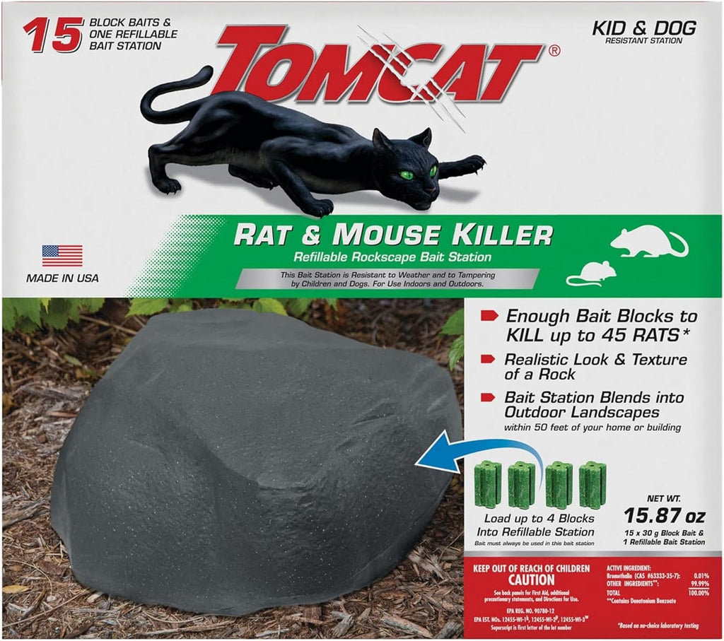 Tomcat Rockscape Bait Station: Rat and Mouse Killer, Discreetly Place Outdoors, Refillable, Kid and Dog Resistant