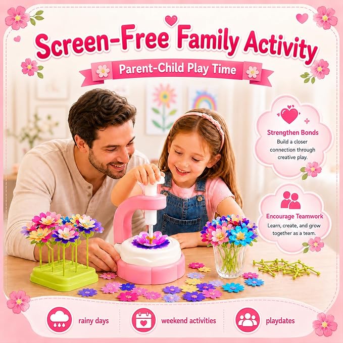 Kit de ramo de flores de tela para niñas de 4 a 8 años, juguete de manualidades sin desorden con piezas de flores reutilizables, crea y muestra tus propios ramos, regalo creativo de cumpleaños