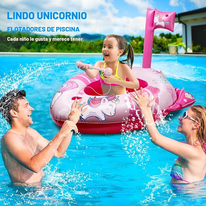 Flotador Piscina Unicornio HopeRock – Inflable con Pistola de Agua para Niñas 3-8 Años