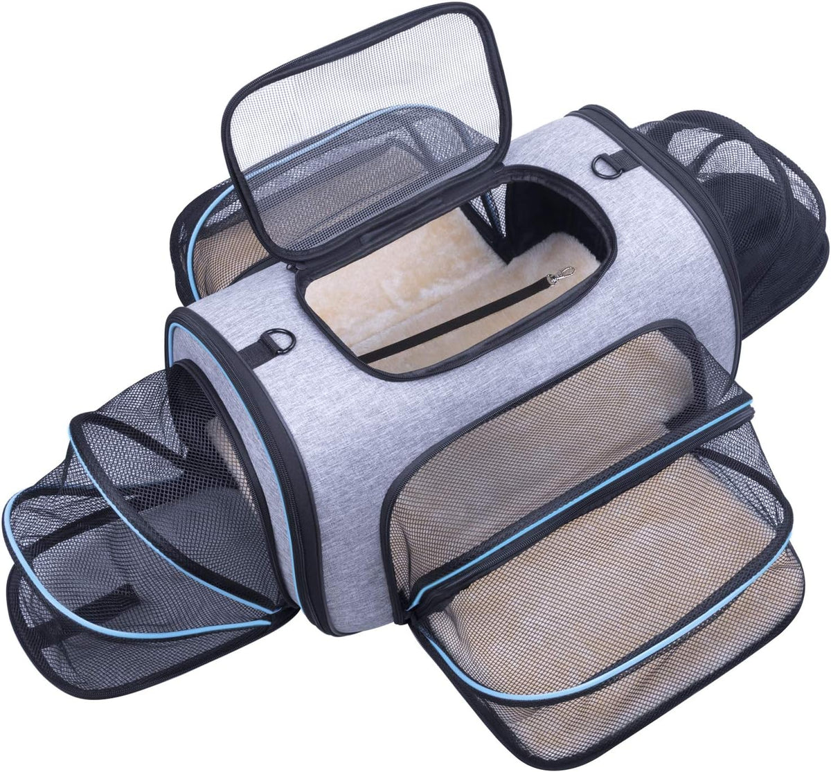 Transportín para mascotas Siivton aprobado por aerolíneas, transportín expandible de 4 vías para gatos y perros para viajes debajo del asiento, bolsa portátil de tela suave para mascotas con almohadilla de felpa extraíble, apto para mascotas pequeñas de