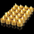 Set Mudder 24 Velas LED Tealight Doradas | Velas Sin Llama a Pilas con Brillo, Luces Votivas para Bodas, Cumpleaños, Fiestas y Decoración del Hogar