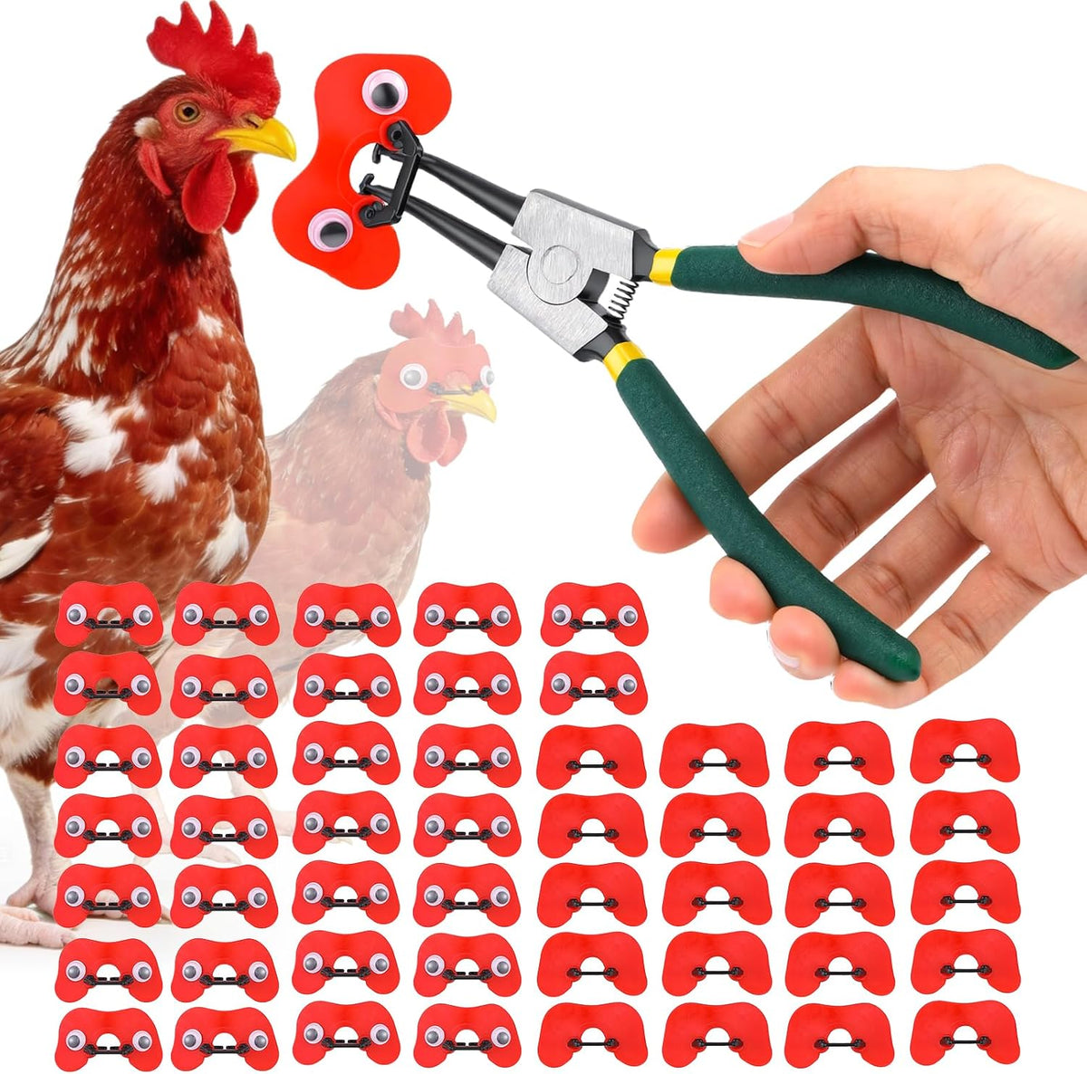 Visores Antipicoteo Proshine para Pollos y Aves de Corral – 50 Unidades Sin Pasador con Pegatinas e Incluye Alicates