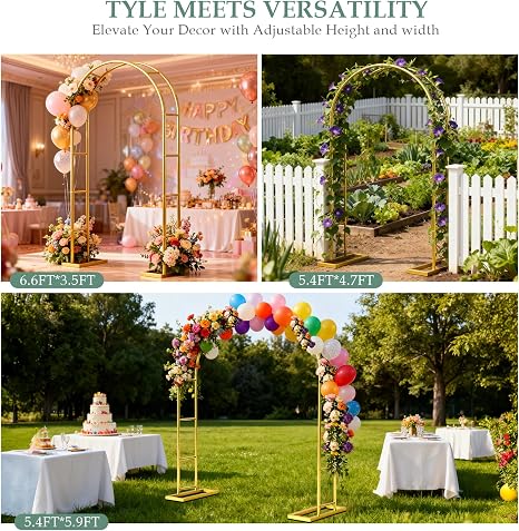 Arco de Boda 6.6FTx3.5FT, Enrejado de Jardín para Plantas Trepadoras al Aire Libre, Pérgola de Metal Dorado Arbores para Arco de Flores Arcada