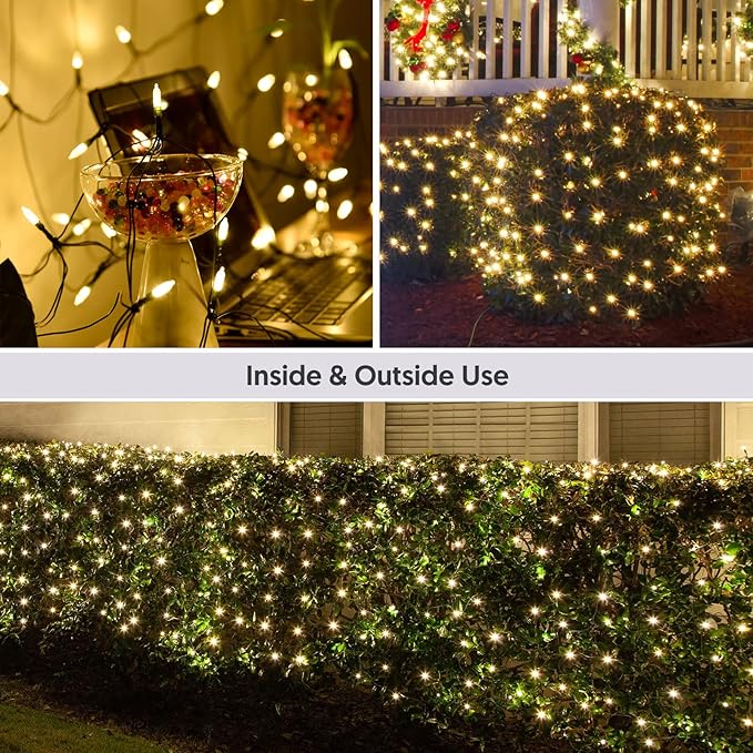 120 luces LED de red de Navidad para exteriores, 5 x 6 pies, conectables, 8 modos, impermeable