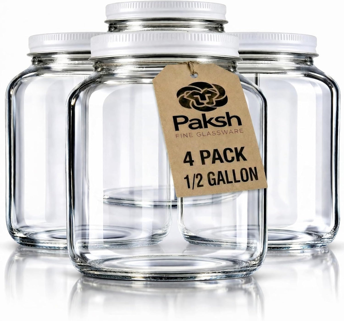 Tarro de cristal Mason de boca ancha Paksh Novelty de 1, 9 litros (64 oz) - Paquete de 4 - Boca ancha, tapa hermética, aprobado por el USDA, libre de BPA, apto para lavavajillas. Tarro para conservas para fermentación, té helado, kombucha, transparente