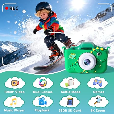 Juguetes de cámara para niños y niñas de 3 a 12 años, cámara para niños pequeños 1080P, regalos de cumpleaños y Navidad para nietos, juguetes para niños de 4, 5, 6, 7, 8, 9, 10, 11 años con tarjeta SD