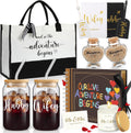 Singhoow 12 Pcs Wedding Honeymoon Gifts for Couple Mr Mrs Bridal Shower Engagement Gifts with Glass Adventure Book Scrapbook Passport Holder Baggage Tags Jar Tote Bag (Wifey and Hubby)