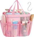 Organizador de Ducha Portatil F-color 7 Bolsillos — Malla de Secado Rápido con Asa y Gancho S, Rosa