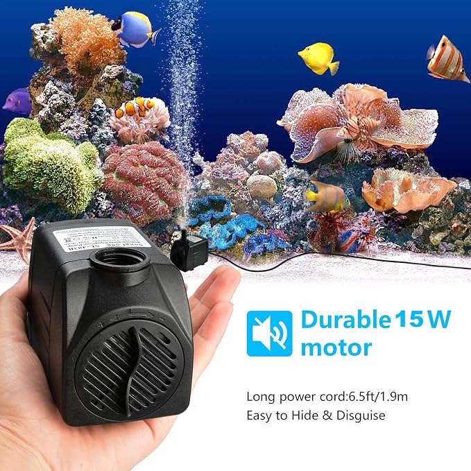 Bomba de Agua Sumergible 210 GPH 15W – Fuente Duradera para Exteriores, Estanques y Acuarios