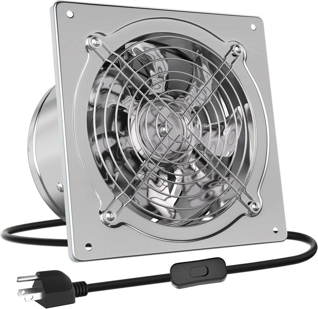 Extractor de Aire HG Power 8" 576CFM — Ventilador de Pared para Cocina, Garaje, Sótano y Ático (Plateado)