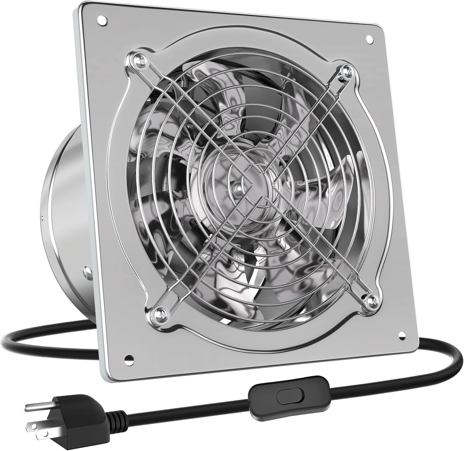 Extractor de Aire HG Power 8" 576CFM — Ventilador de Pared para Cocina, Garaje, Sótano y Ático (Plateado)