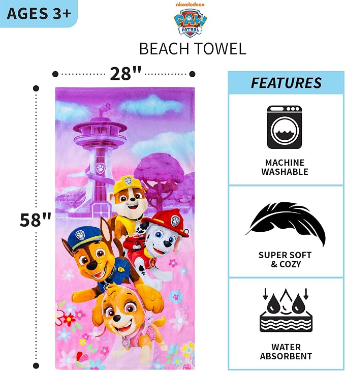 Franco Kids - Toalla de baño de algodón súper Suave para niños, 58 x 28 Pulgadas, Patrulla Canina para niñas