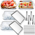 Juego de 4 bandejas refrigeradas Baderke de 23 cm para fiestas con compartimentos, bandeja refrigerada para fiestas, tabla para servir embutidos, plato frío, salsa con tenedores y pinzas para frutas, mariscos y verduras (plateado).