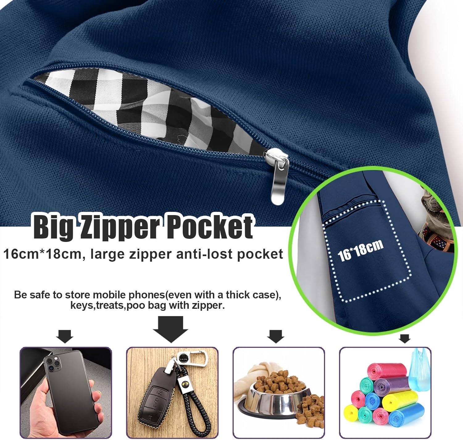 Tomkas Small Dog Sling Carrier - Zipper pocket & Adjustable strap - for 3 - 10 lbs pets(Dark Blue)