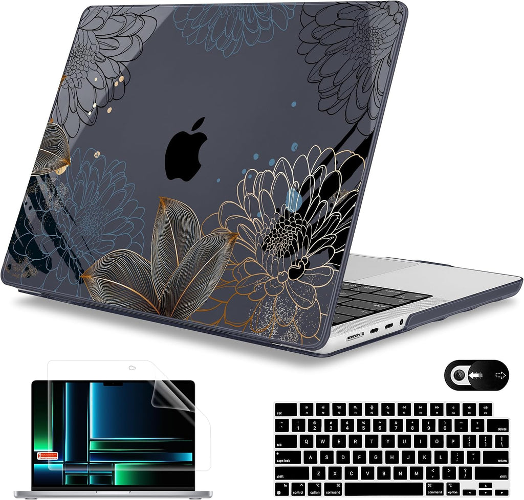 Funda Mektron para MacBook Pro M5 de 14 pulgadas (modelo 2026, A3427, A3426), compatible con los modelos 2025-2021 A3434, A3112, M4, A3112, A3401, A3185, M3, A2918, A2992, M2, A2779, M1, A2442 Pro/Max, diseño de crisantemos.