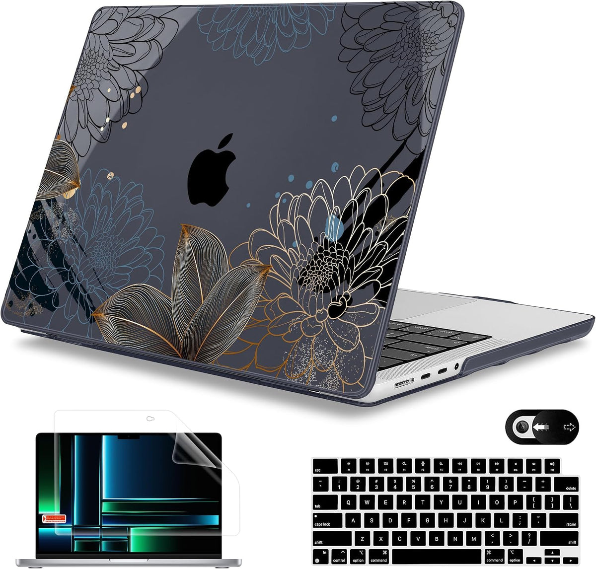 Funda Mektron para MacBook Pro M5 de 14 pulgadas (modelo 2026, A3427, A3426), compatible con los modelos 2025-2021 A3434, A3112, M4, A3112, A3401, A3185, M3, A2918, A2992, M2, A2779, M1, A2442 Pro/Max, diseño de crisantemos.